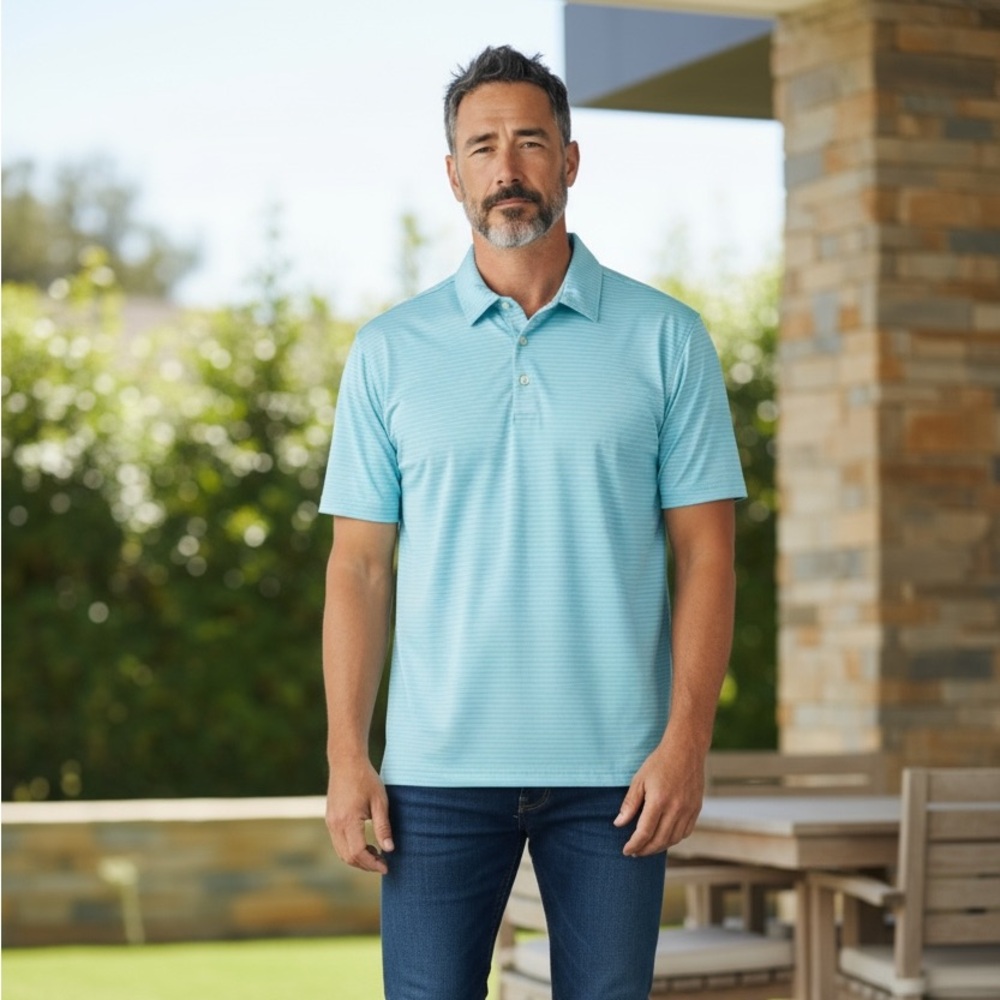 Walter Hagen 11 Majors Aqua Blue Stripe Performance Golf Polo Men’s Small